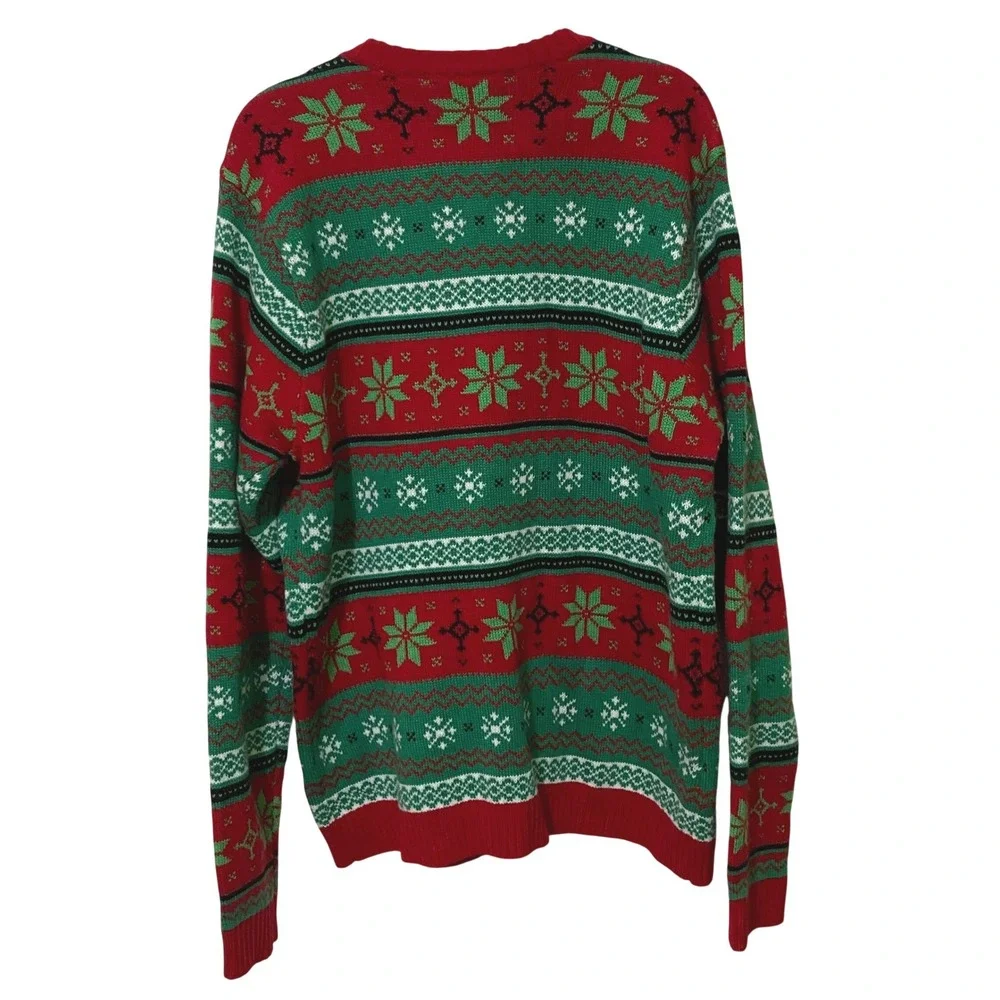 Festive Cow Novelty Nordic Christmas Sweater XL Country Farmhouse Kitschy Pocket
